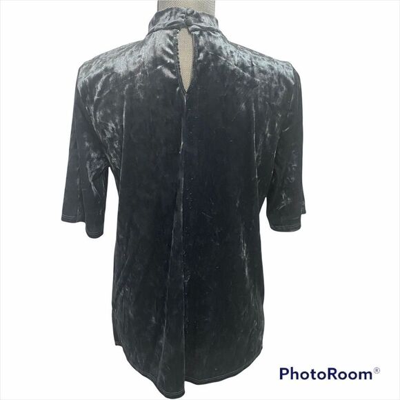 Matty M Velvet Top Womens Small Teal Blue Short Sleeve Choker V-Neck Party - Picture 2 of 4